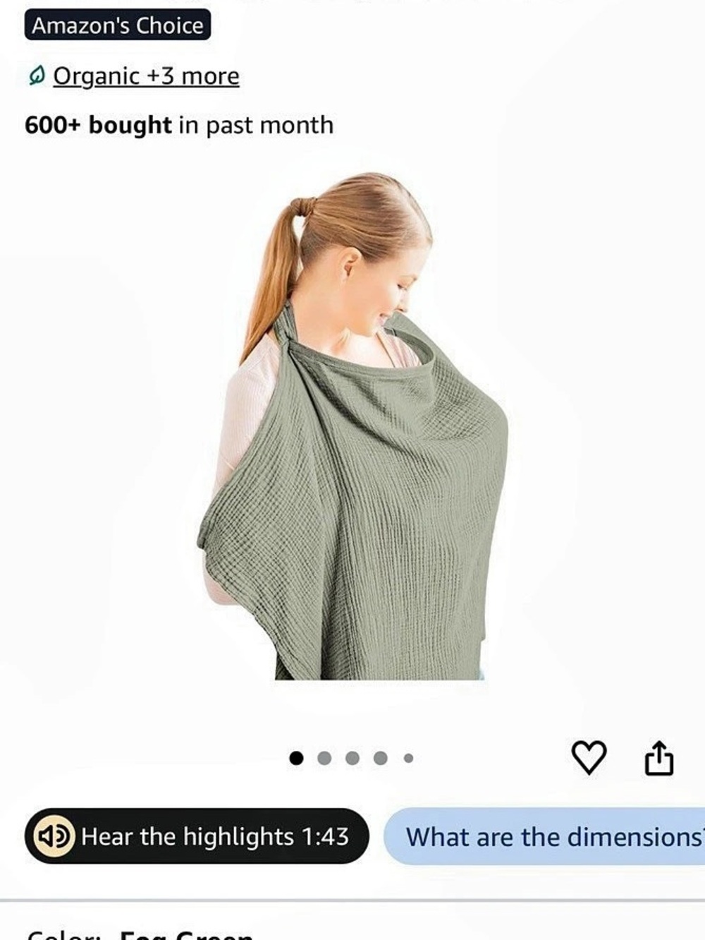 Konssy Muslin Nursing Cover Up Nursing Cover Up in Green Like New